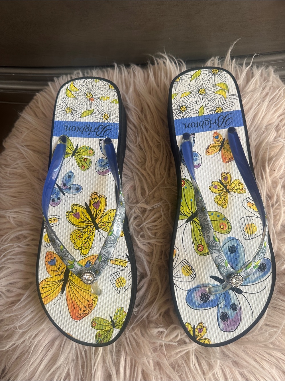 Brighton Multicolor Butterfly Print Sandals with Blue Straps